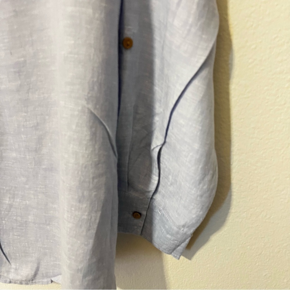 Sigrid Olsen Blue 100% Linen Popover Roll Tab Sleeves Breathable Coastal Boho 1X - Picture 5 of 10